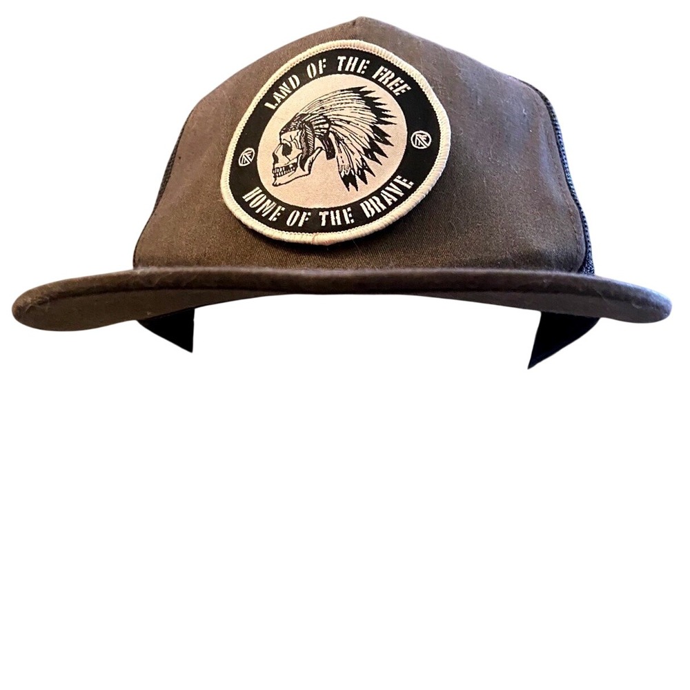 Yupoong Land of the Free Home of the Brave Skull Headdress Trucker Hat Brown